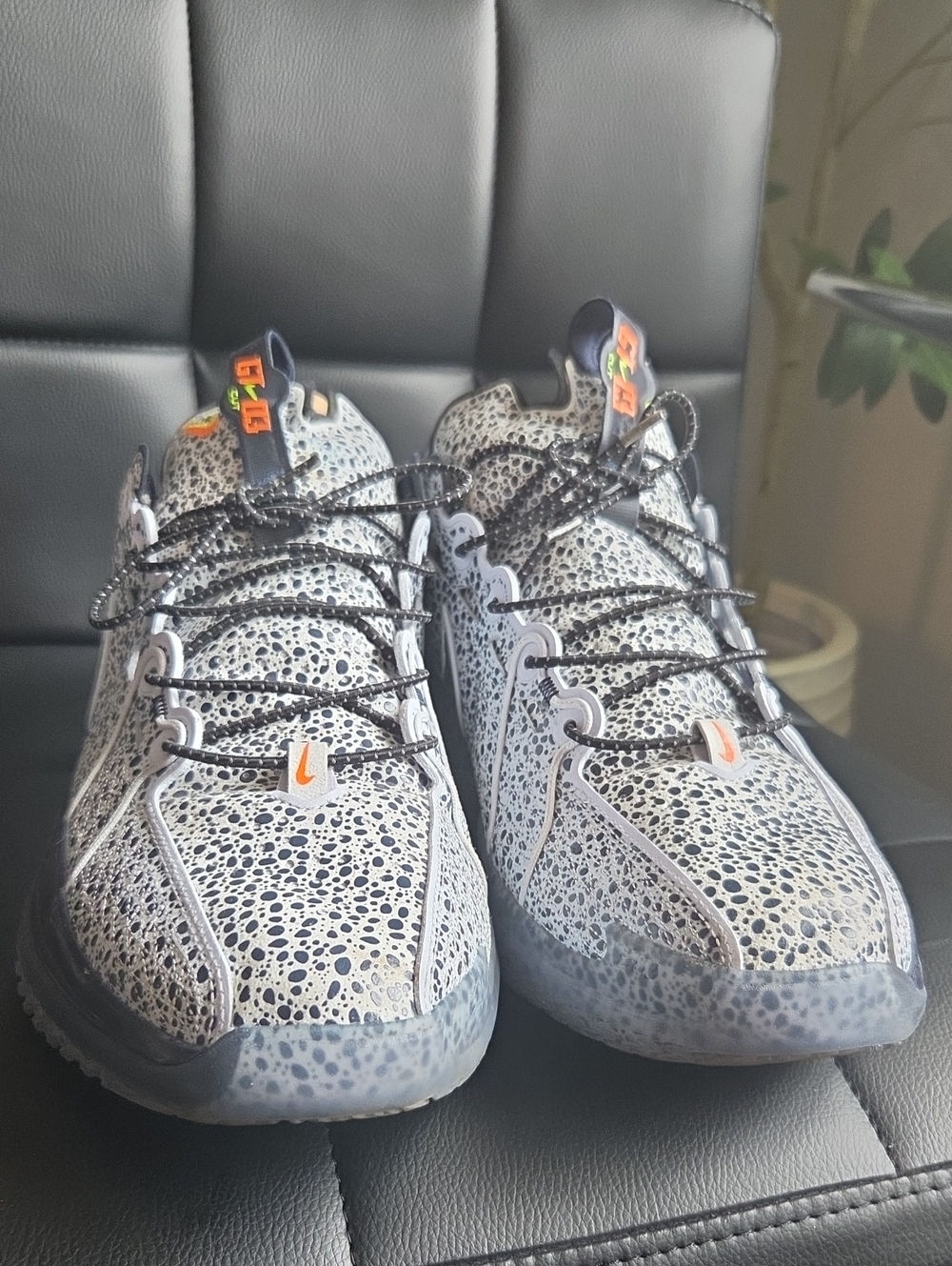Nike Men's Grey Speckled Sneakers with Orange Accents